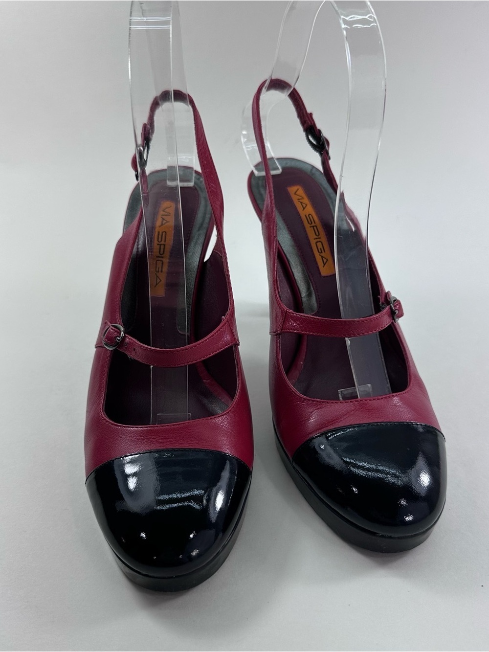 Via Spiga Burgundy and Black Mary Jane Slingback Pumps
